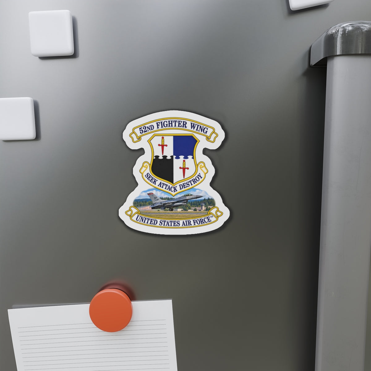 Die-Cut Magnet - 52nd Fighter Wing - Shield - United States Air Force w scene and TM