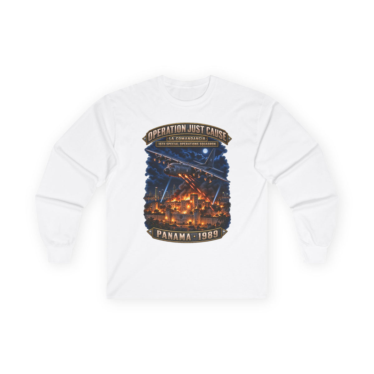 Unisex Ultra Cotton Long Sleeve Tee - SOF - 16th SOS - Panama Invasion 1989 - La Comandancia - 3D - Enhanced