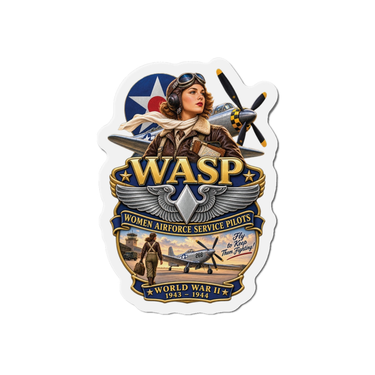 Die-Cut Magnet - WASP - Women Airforce Service Pilot - WWII - 3D - Enhanced
