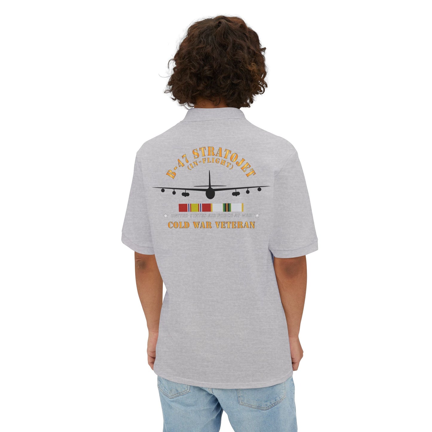 Men's Piqué Polo - USAF - B-47 Stratojet - In Flt - Silhouette - Cold War Veteran X 300