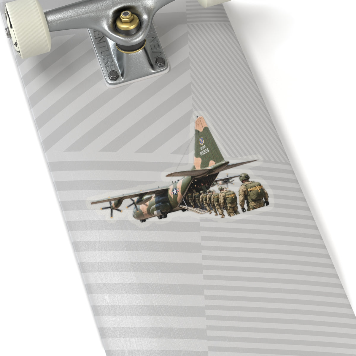 Kiss-Cut Stickers - C-130  Aircraft - Camo - Paratrooper Ramp Load Single Line
