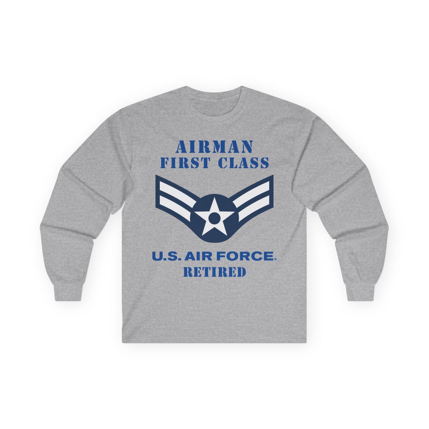 Unisex Ultra Cotton Long Sleeve Tee - USAF - Airman - First Class (E3) - 2020 - Retired