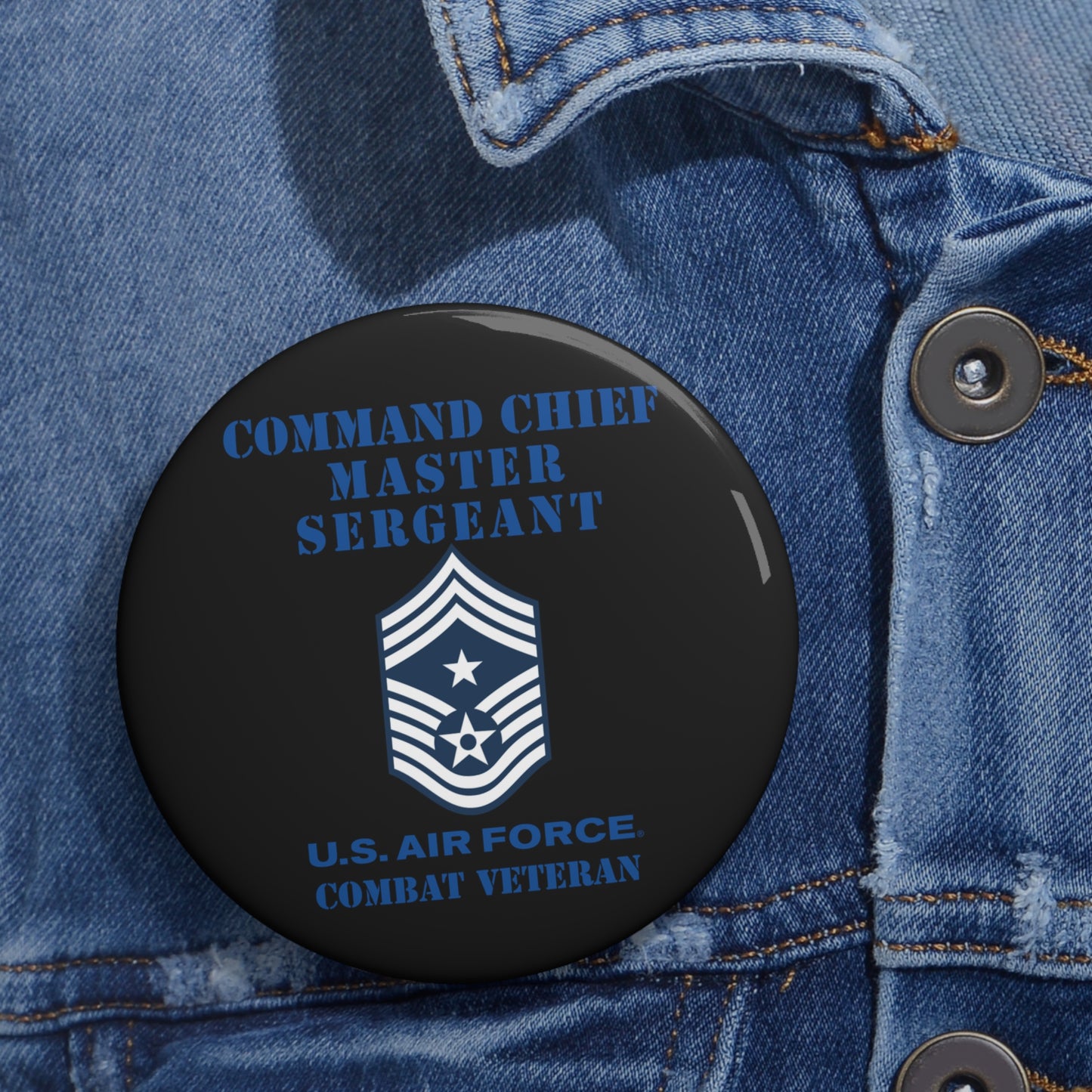 Custom Pin Button - USAF - Command Chief Master Sergeant (E9c) - 2020 - Combat Veteran
