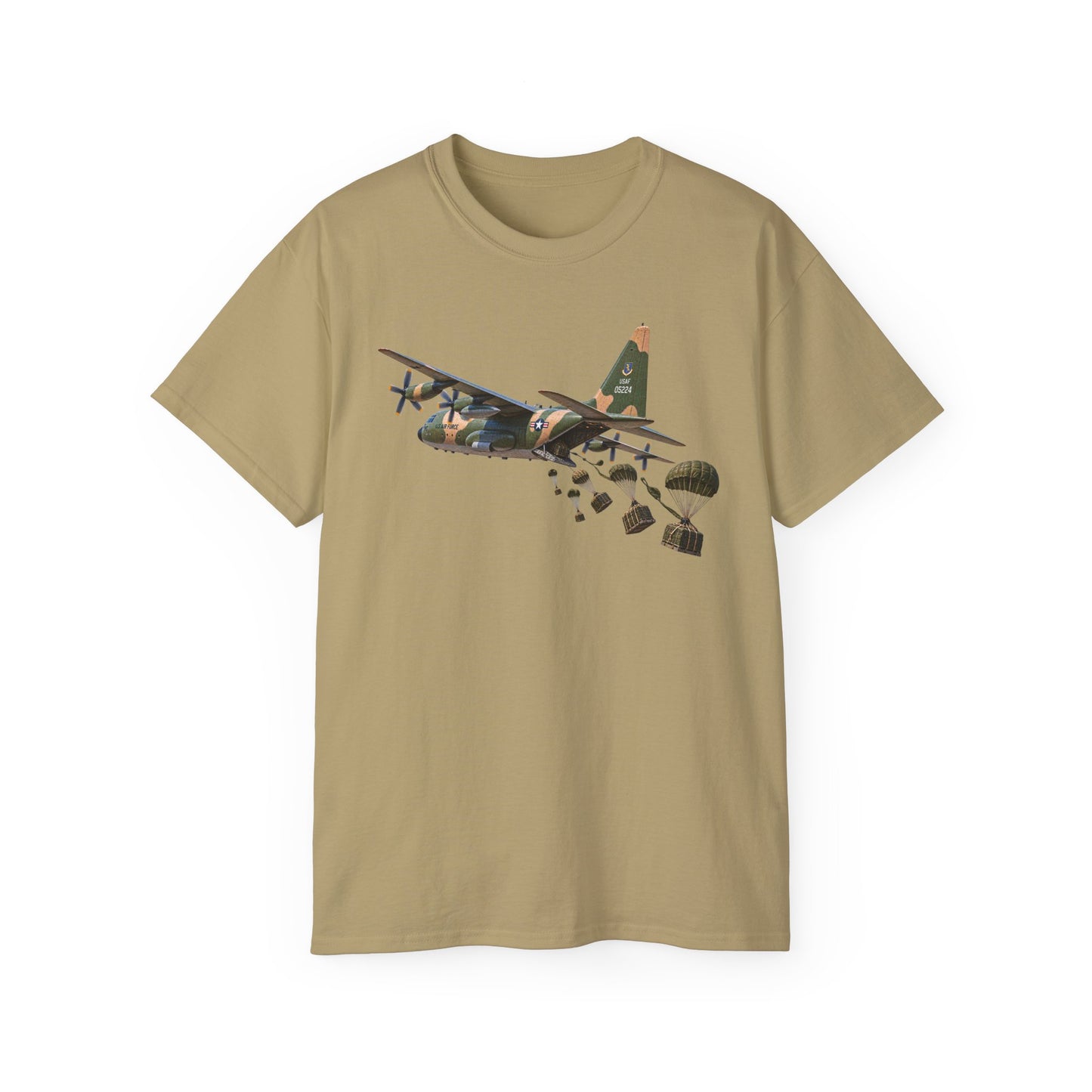 Unisex Ultra Cotton Tee - C-130  Aircraft - Camo - Dropping Cargo Bundles