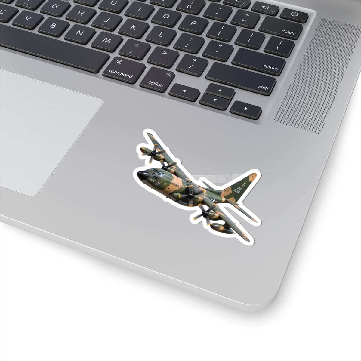 Kiss-Cut Stickers - C-130  Aircraft - Camo - Steep Left Bank Climbing Turn
