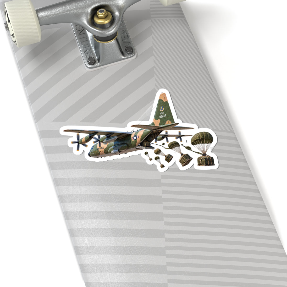 Kiss-Cut Stickers - C-130  Aircraft - Camo - Dropping Cargo Bundles