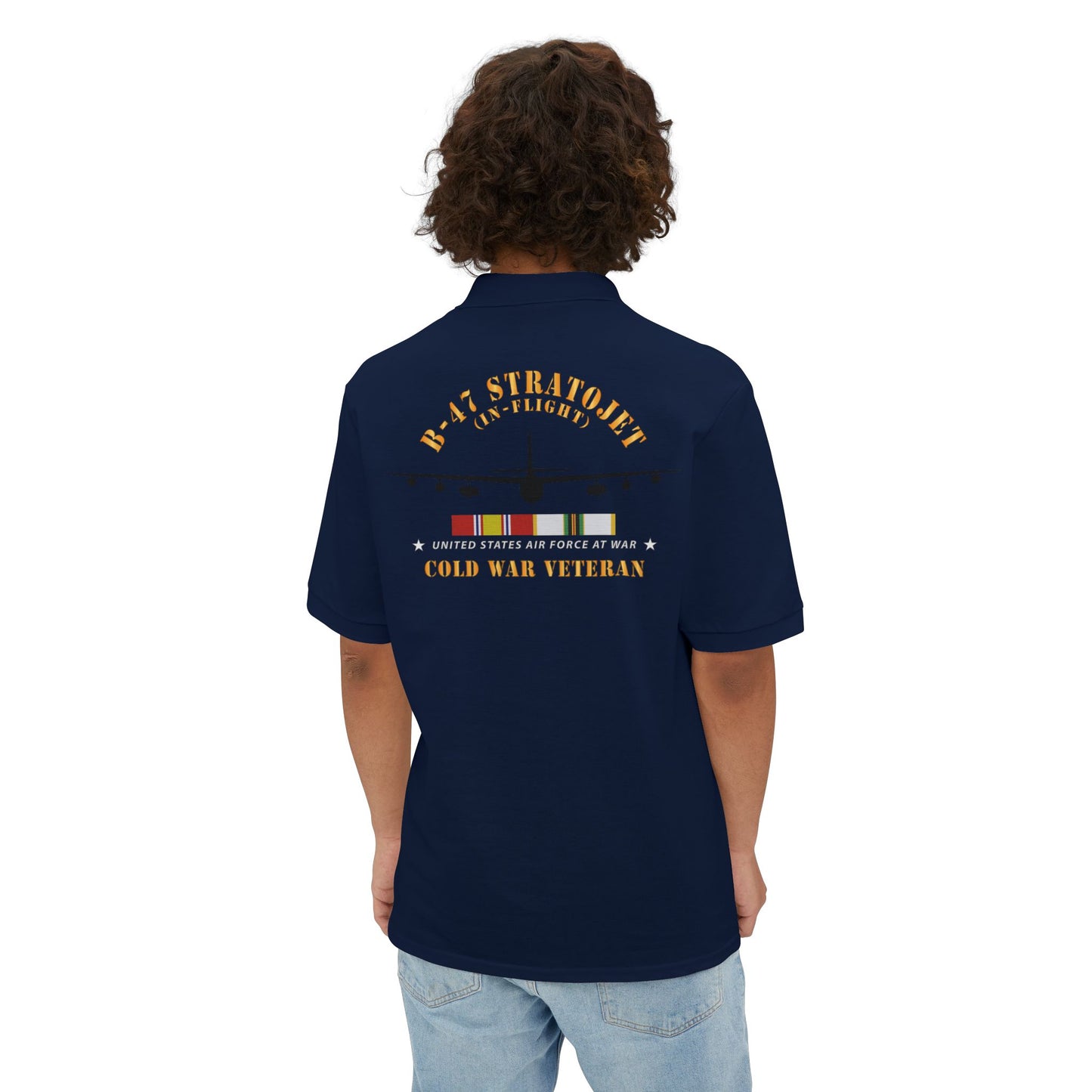 Men's Piqué Polo - USAF - B-47 Stratojet - In Flt - Silhouette - Cold War Veteran X 300