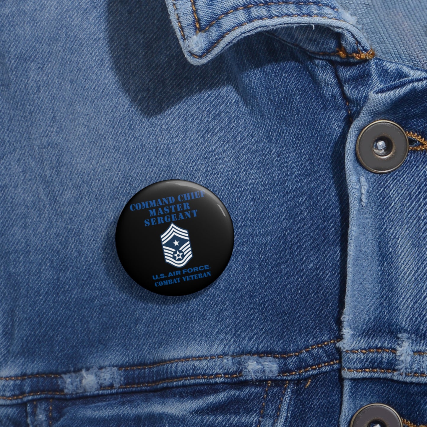 Custom Pin Button - USAF - Command Chief Master Sergeant (E9c) - 2020 - Combat Veteran