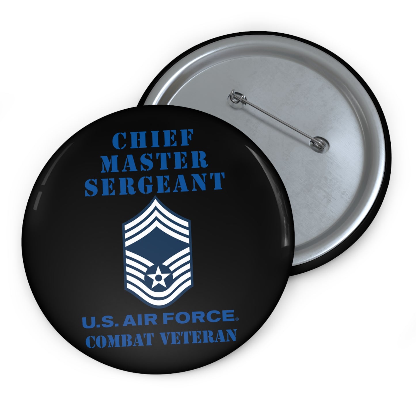 Custom Pin Button - USAF - Chief Master Sergeant (E9a) - 2020 - Combat Veteran