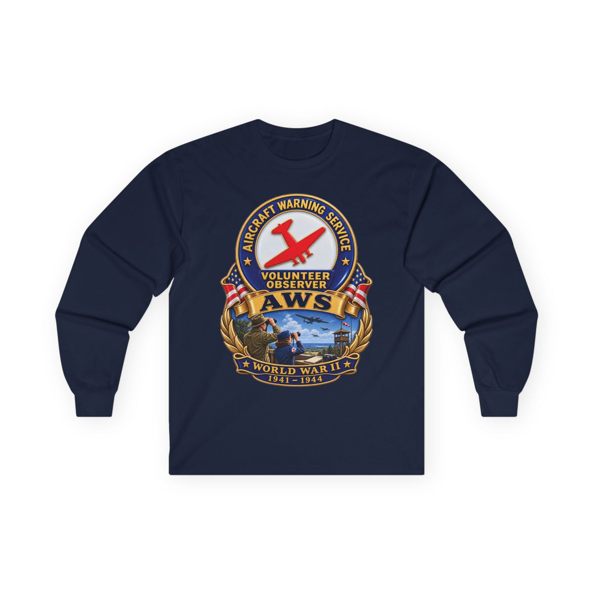 Unisex Ultra Cotton Long Sleeve Tee - Aircraft Warning Service (AWS) WWII - 3D - Enhanced