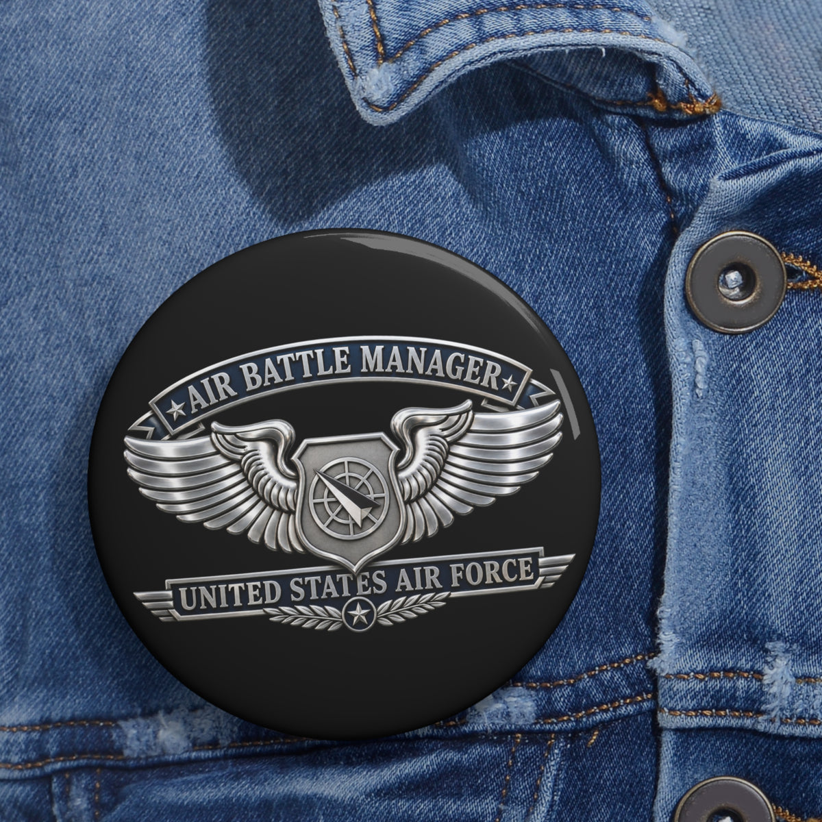 Custom Pin Button - USAF - Air Battle Manager Badge - United States Air Force- 3D - Enhanced