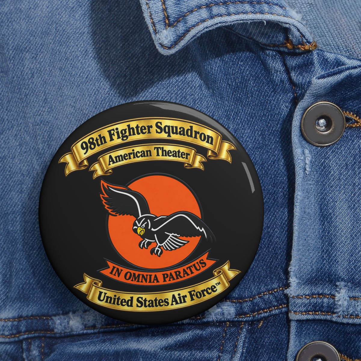 Custom Pin Button - 98th Fighter-Interceptor Squadron - SSI - American Theater - USAAF - 3D - Transparent