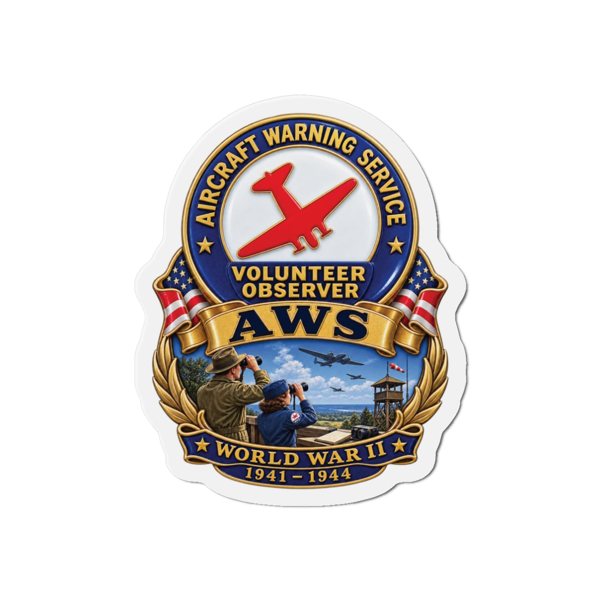 Die-Cut Magnet - Aircraft Warning Service (AWS) WWII - 3D - Enhanced