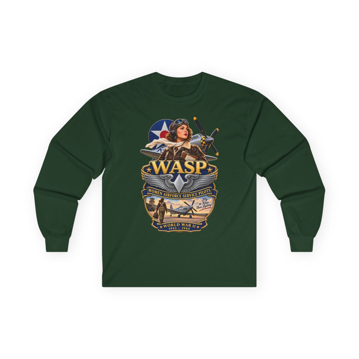 Unisex Ultra Cotton Long Sleeve Tee - WASP - Women Airforce Service Pilot - WWII - 3D - Enhanced