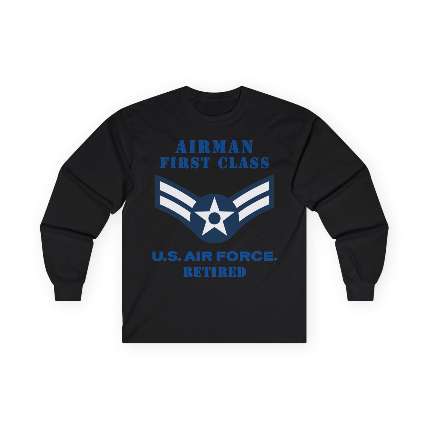 Unisex Ultra Cotton Long Sleeve Tee - USAF - Airman - First Class (E3) - 2020 - Retired