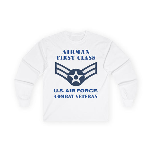 Unisex Ultra Cotton Long Sleeve Tee - USAF - Airman - First Class (E3) - 2020 - Combat Veteran