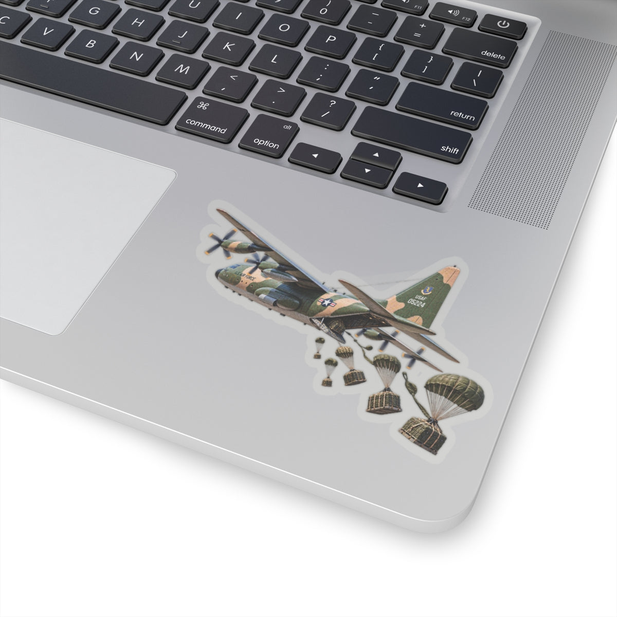 Kiss-Cut Stickers - C-130  Aircraft - Camo - Dropping Cargo Bundles