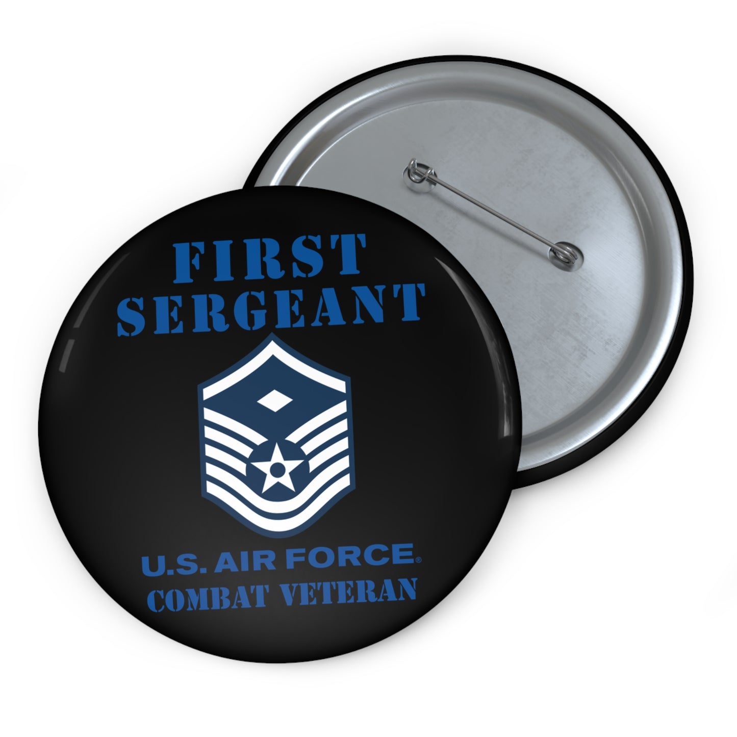 Custom Pin Button - USAF - First Sergeant (E7b) - 2020 - Combat Veteran