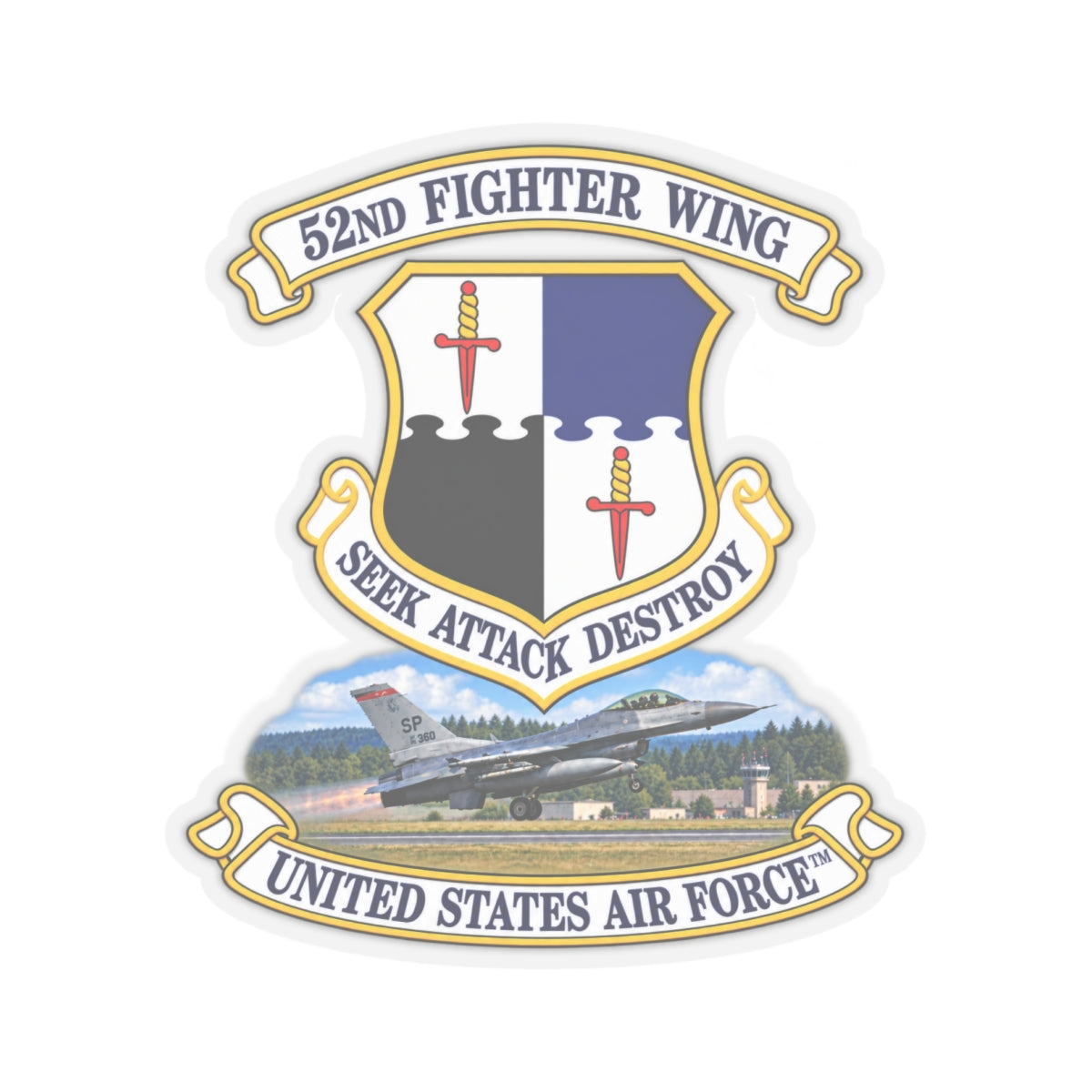 Kiss-Cut Stickers - 52nd Fighter Wing - Shield - United States Air Force w scene and TM