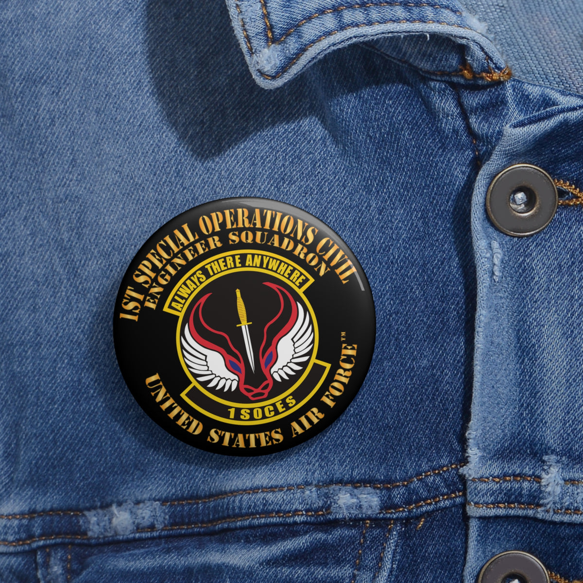 Custom Pin Button - USAF - 1st Special Operations Civil Engineer Sq X 300