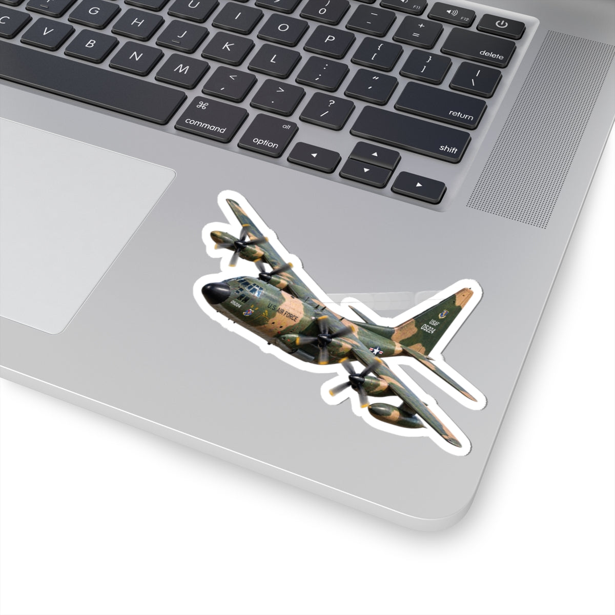 Kiss-Cut Stickers - C-130  Aircraft - Camo - Steep Left Bank Climbing Turn