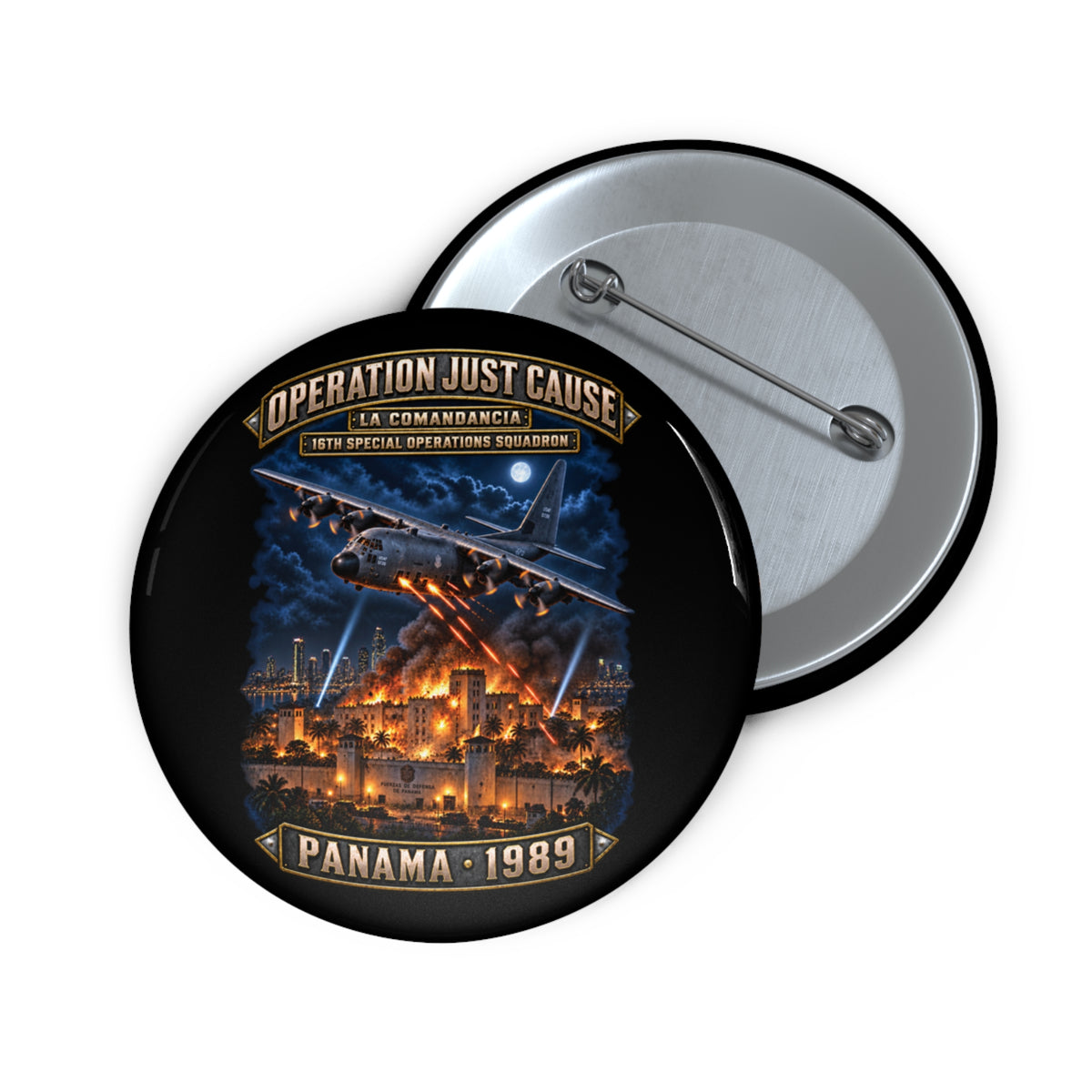 Custom Pin Button - SOF - 16th SOS - Panama Invasion 1989 - La Comandancia - 3D - Enhanced