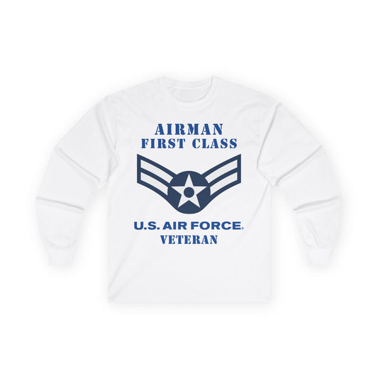 Unisex Ultra Cotton Long Sleeve Tee - USAF - Airman - First Class (E3) - 2020 - Veteran