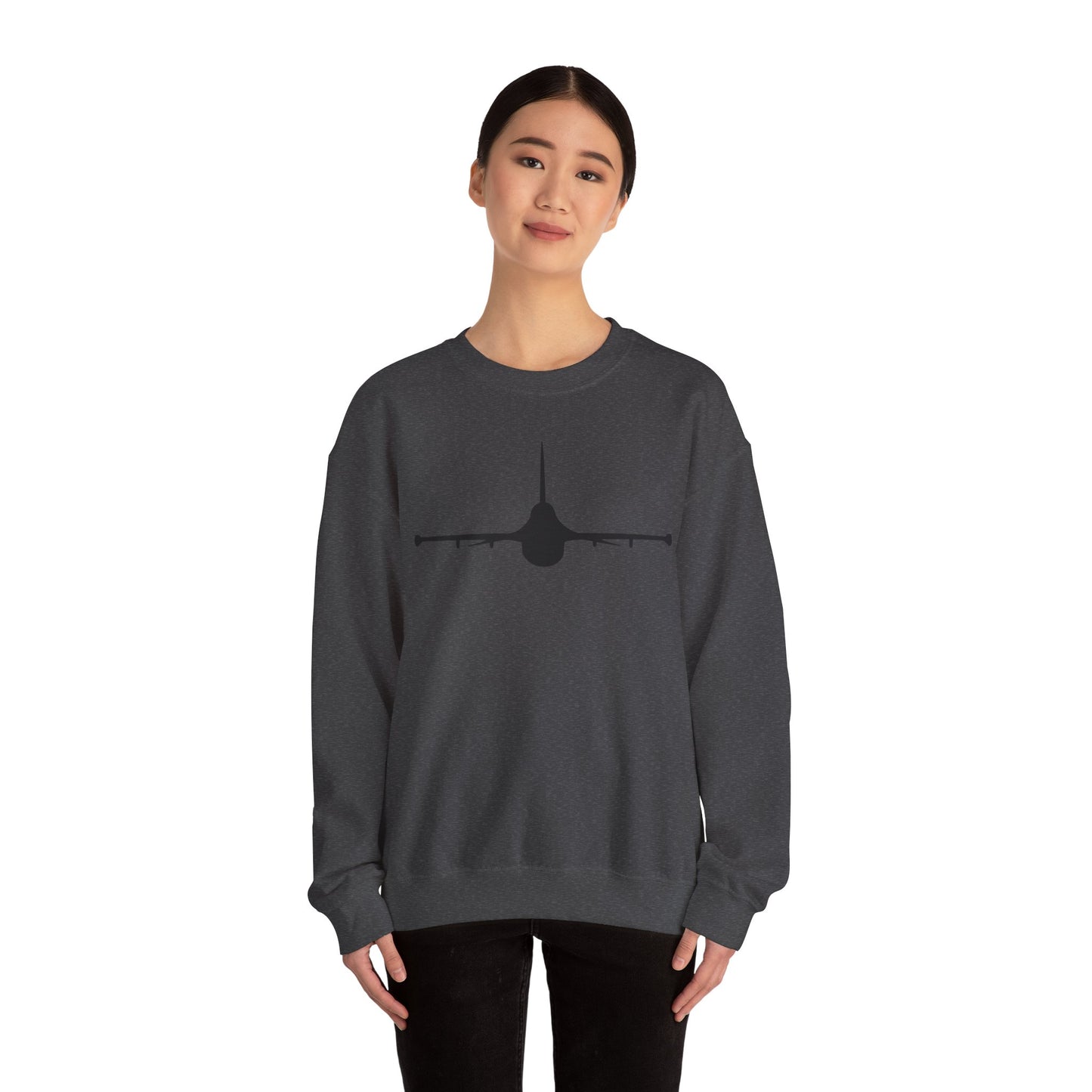 Crewneck Sweatshirt - Aircraft - F-16 - Front - Silhouette wo Txt X 300