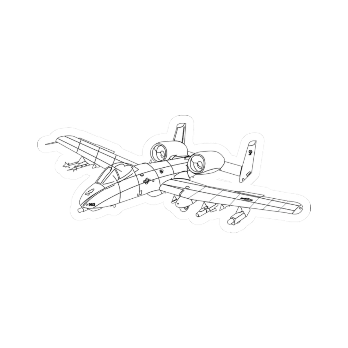 Kiss-Cut Stickers - Aircraft - A10 - Front - Top - Oblique - LA X 300