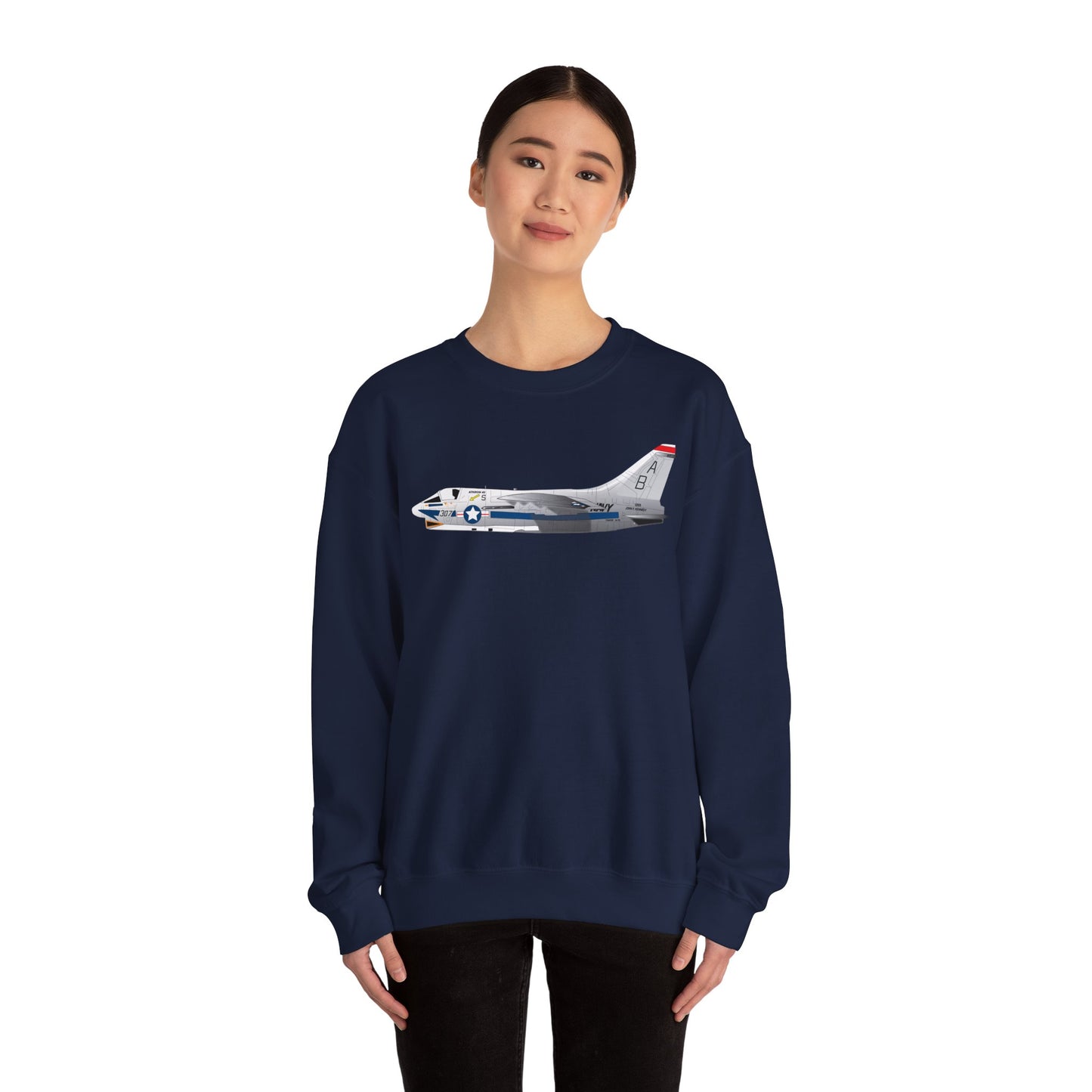 Crewneck Sweatshirt - Aircraft - Navy - A-7B Corsair II - Side X 300