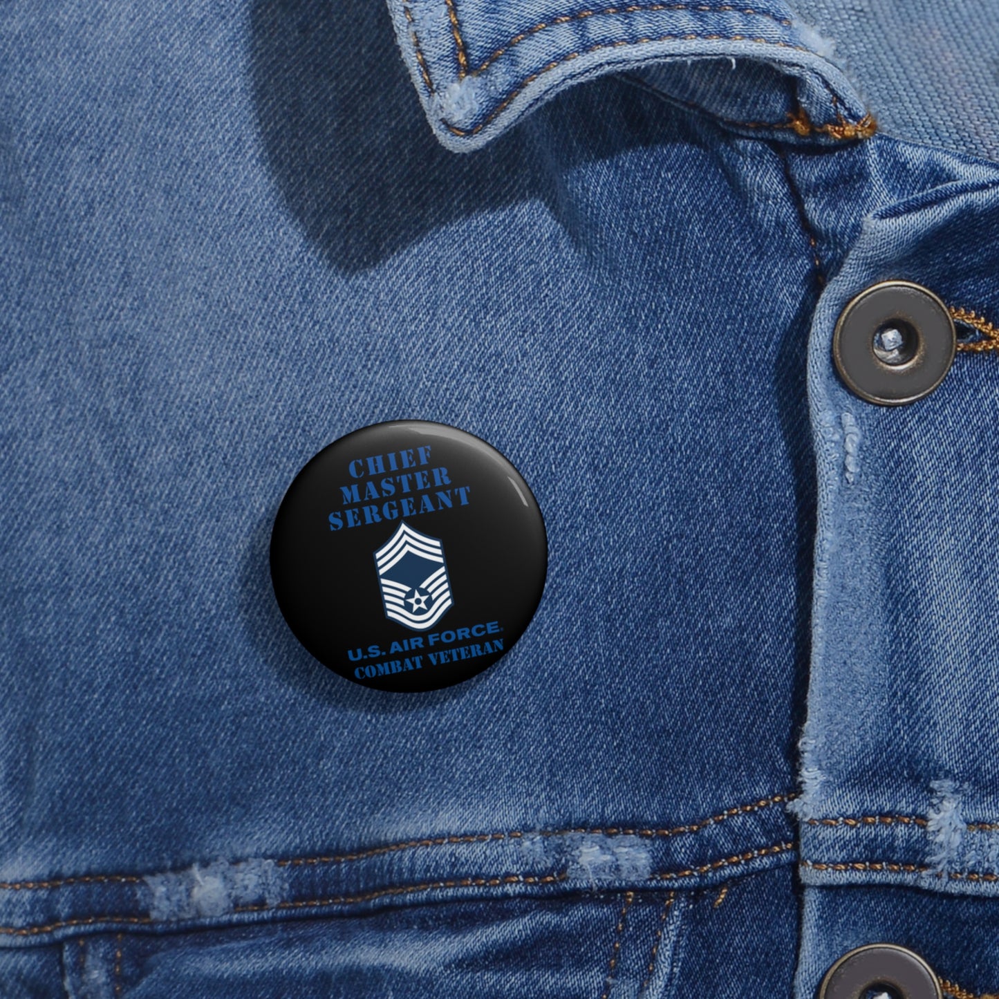 Custom Pin Button - USAF - Chief Master Sergeant (E9a) - 2020 - Combat Veteran