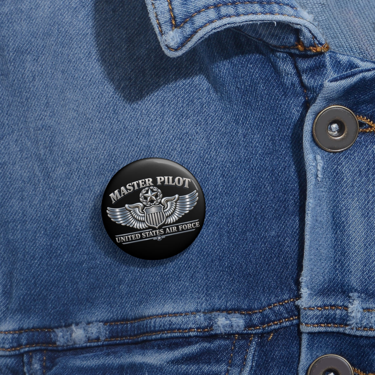 Custom Pin Button - USAF - Master Pilot Badge - United States Air Force - 3D - Enhanced