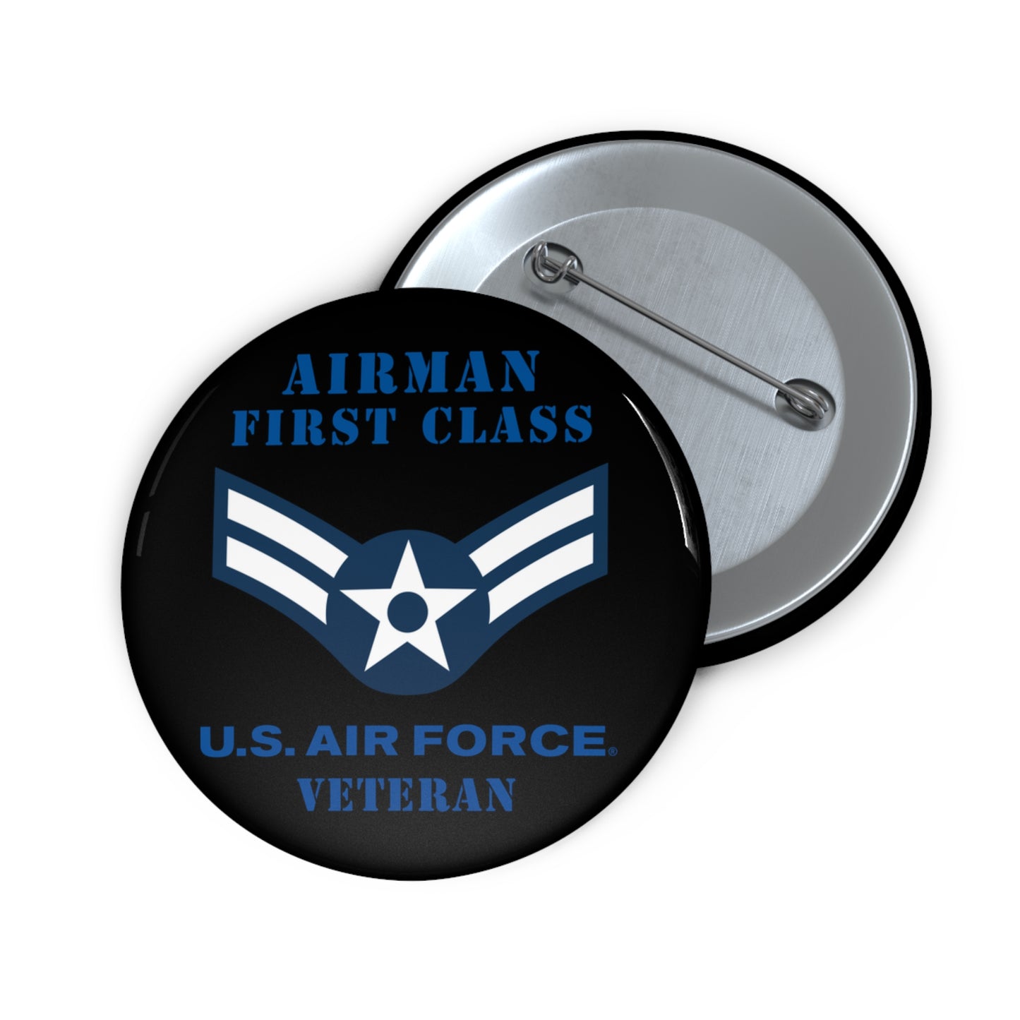Custom Pin Button - USAF - Airman - First Class (E3) - 2020 - Veteran