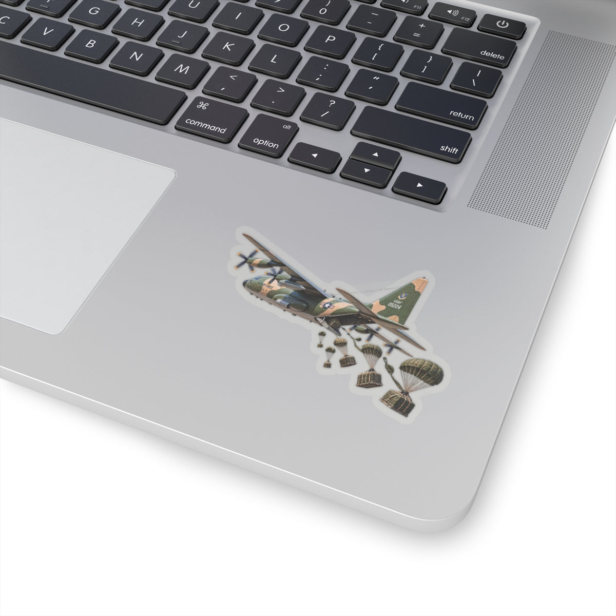 Kiss-Cut Stickers - C-130  Aircraft - Camo - Dropping Cargo Bundles