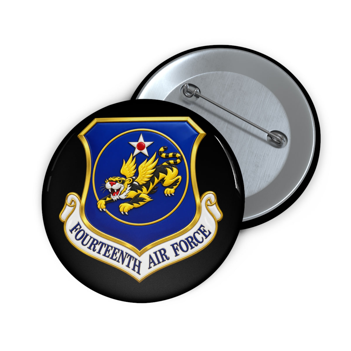 Custom Pin Button - USAF - 14th Air Force - Flying Tigers wo txt - 3D - Enhanced