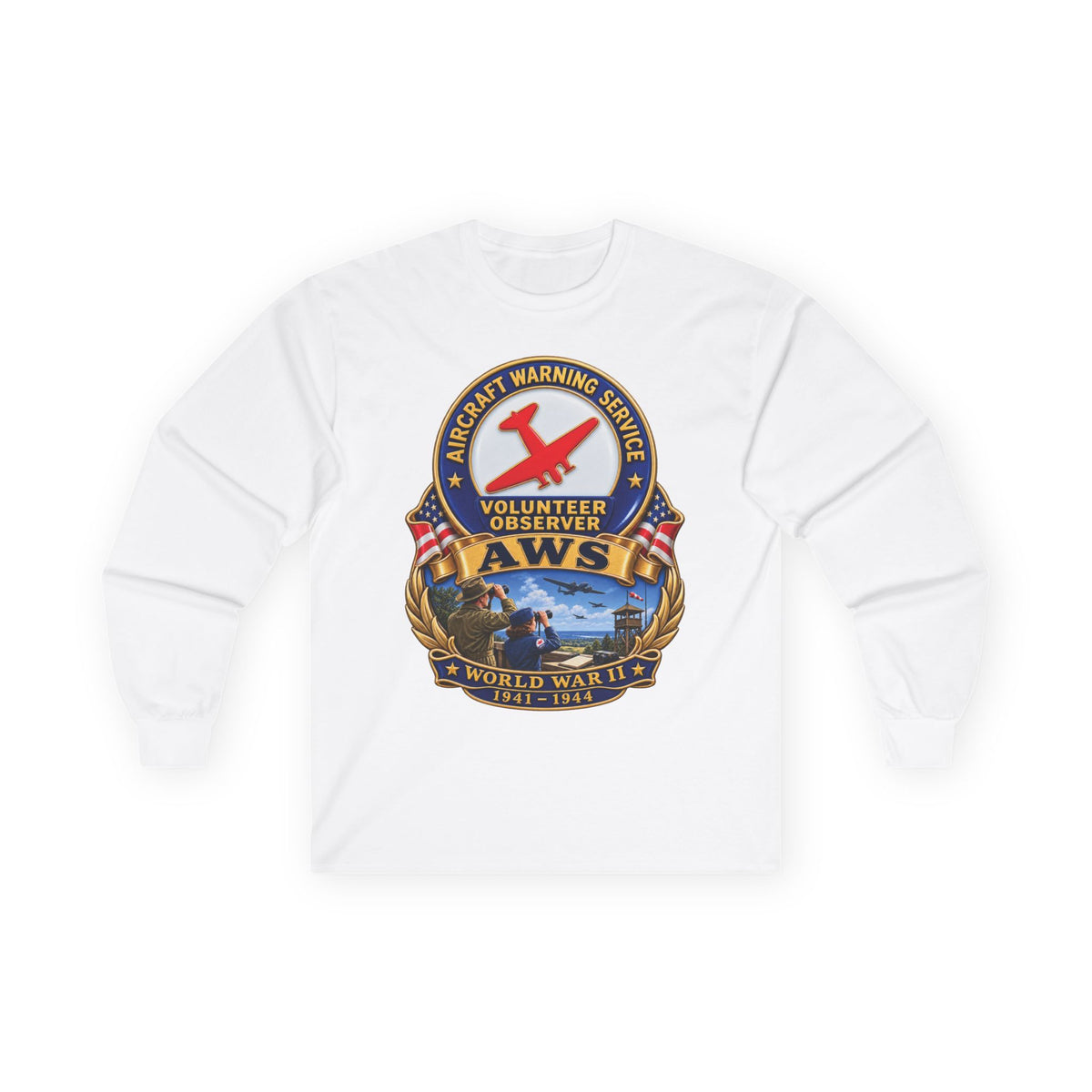 Unisex Ultra Cotton Long Sleeve Tee - Aircraft Warning Service (AWS) WWII - 3D - Enhanced