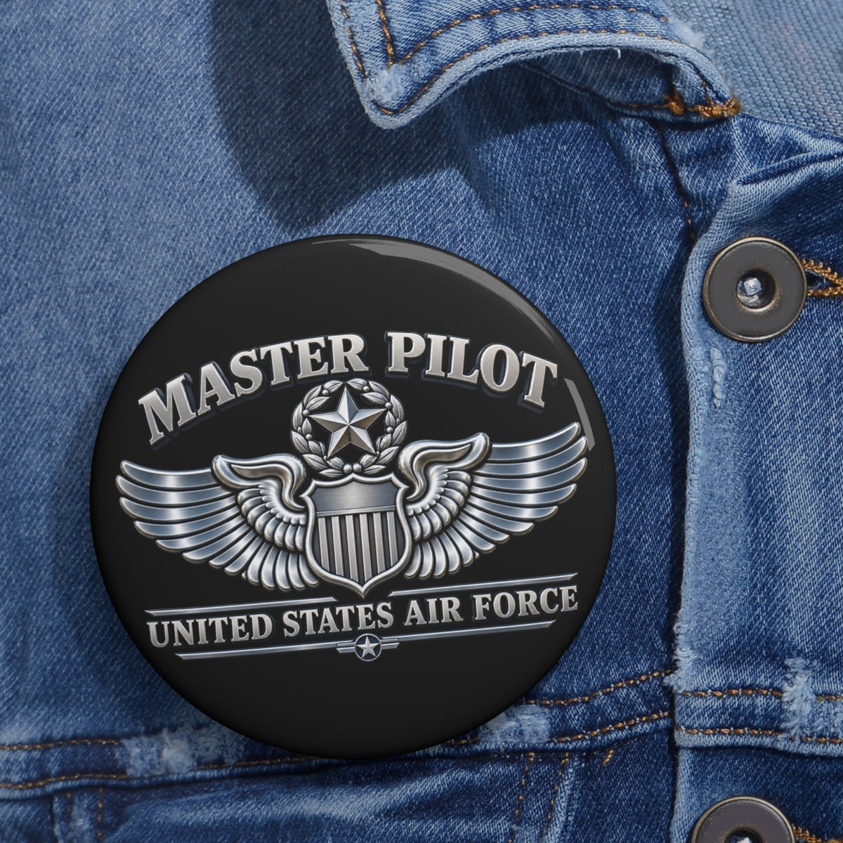 Custom Pin Button - USAF - Master Pilot Badge - United States Air Force - 3D - Enhanced