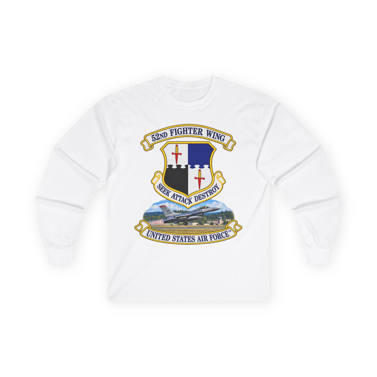 Unisex Ultra Cotton Long Sleeve Tee - 52nd Fighter Wing - Shield - United States Air Force w scene and TM