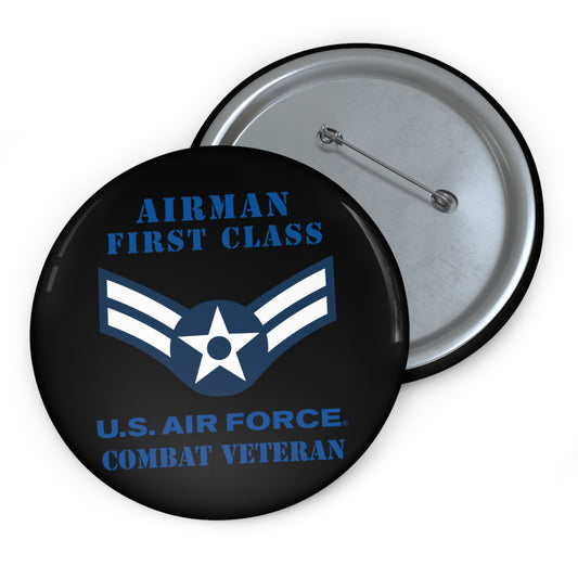 Custom Pin Button - USAF - Airman - First Class (E3) - 2020 - Combat Veteran