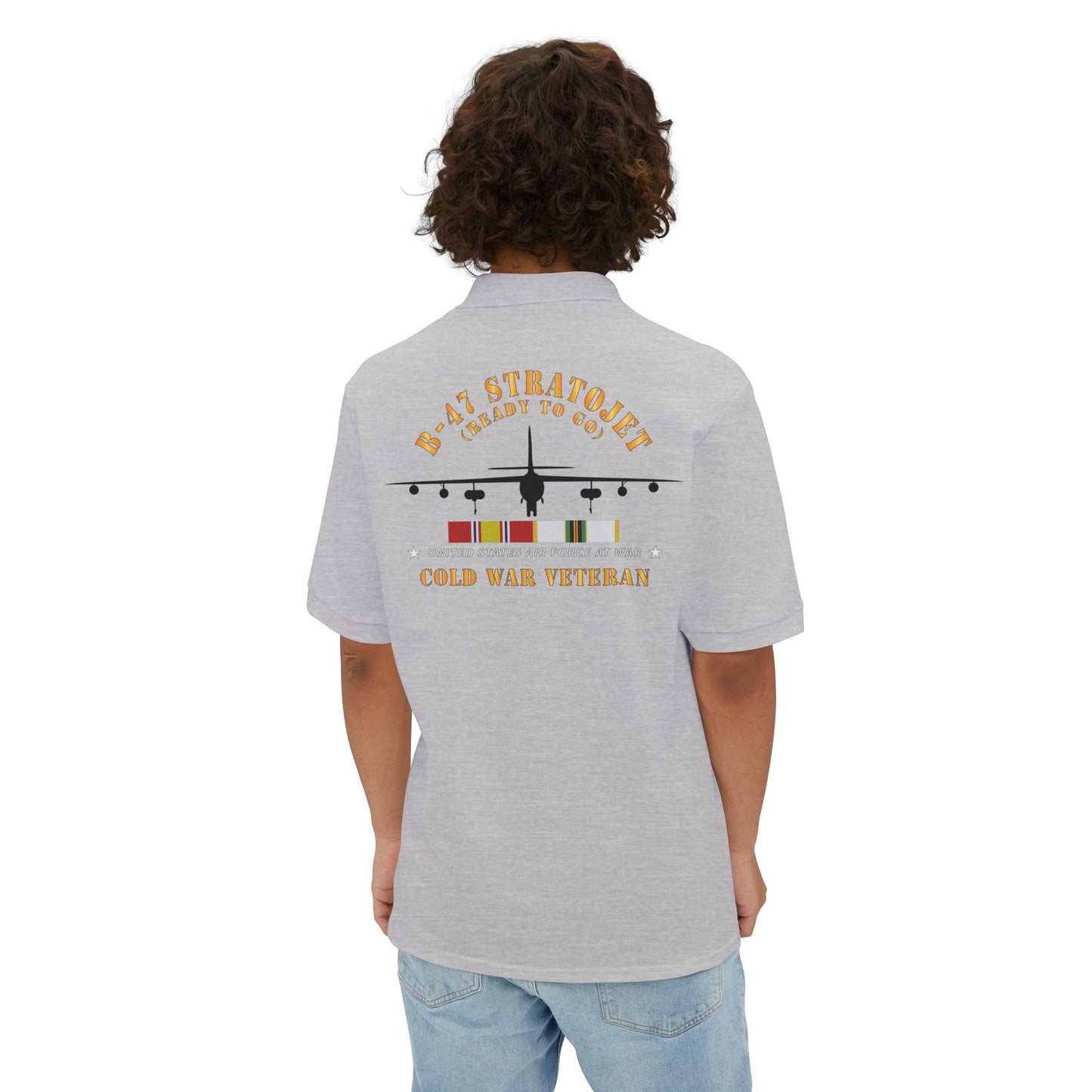 Men's Piqué Polo - USAF - B-47 Stratojet - Ready to Go - Silhouette - Cold War Veteran X 300
