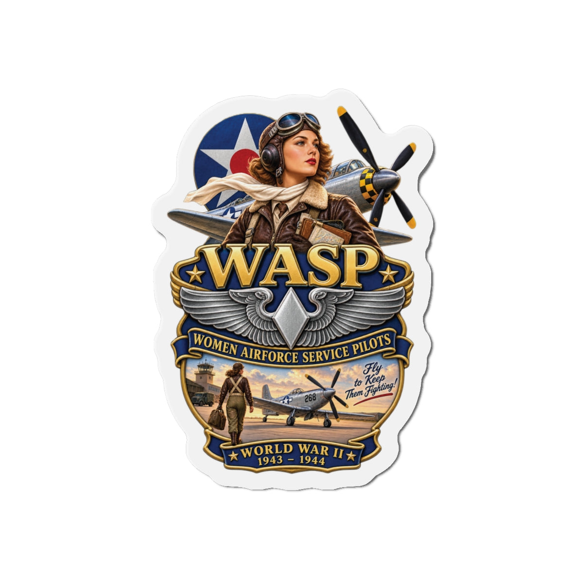 Die-Cut Magnet - WASP - Women Airforce Service Pilot - WWII - 3D - Enhanced