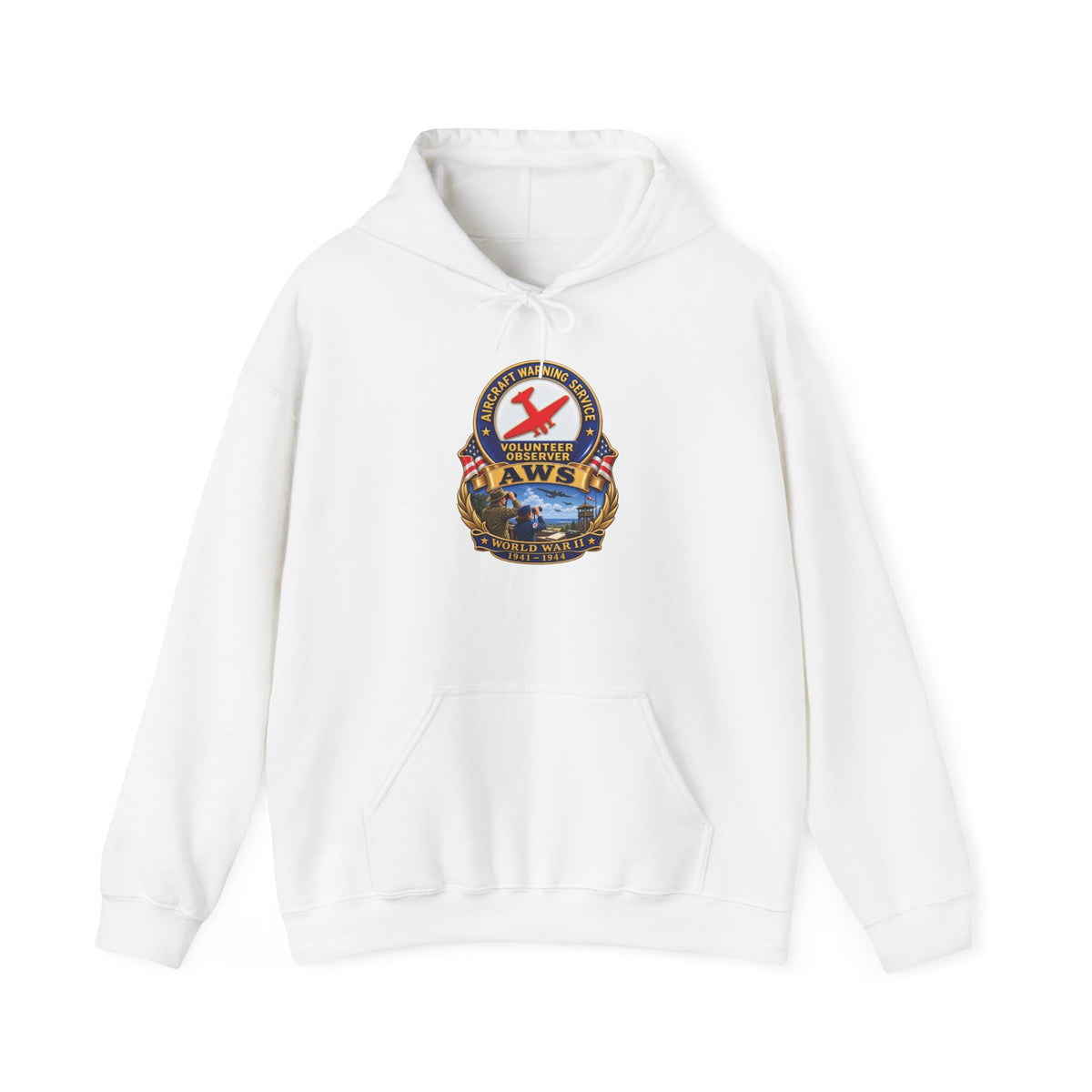 Unisex Heavy Blend Hooded Sweatshirt - Aircraft Warning Service (AWS) WWII - 3D - Enhanced