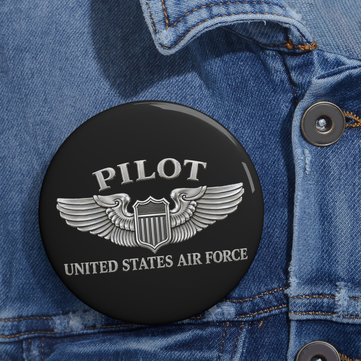 Custom Pin Button - USAF - Basic Pilot Badge - United States Air Force - 3D - Enhanced