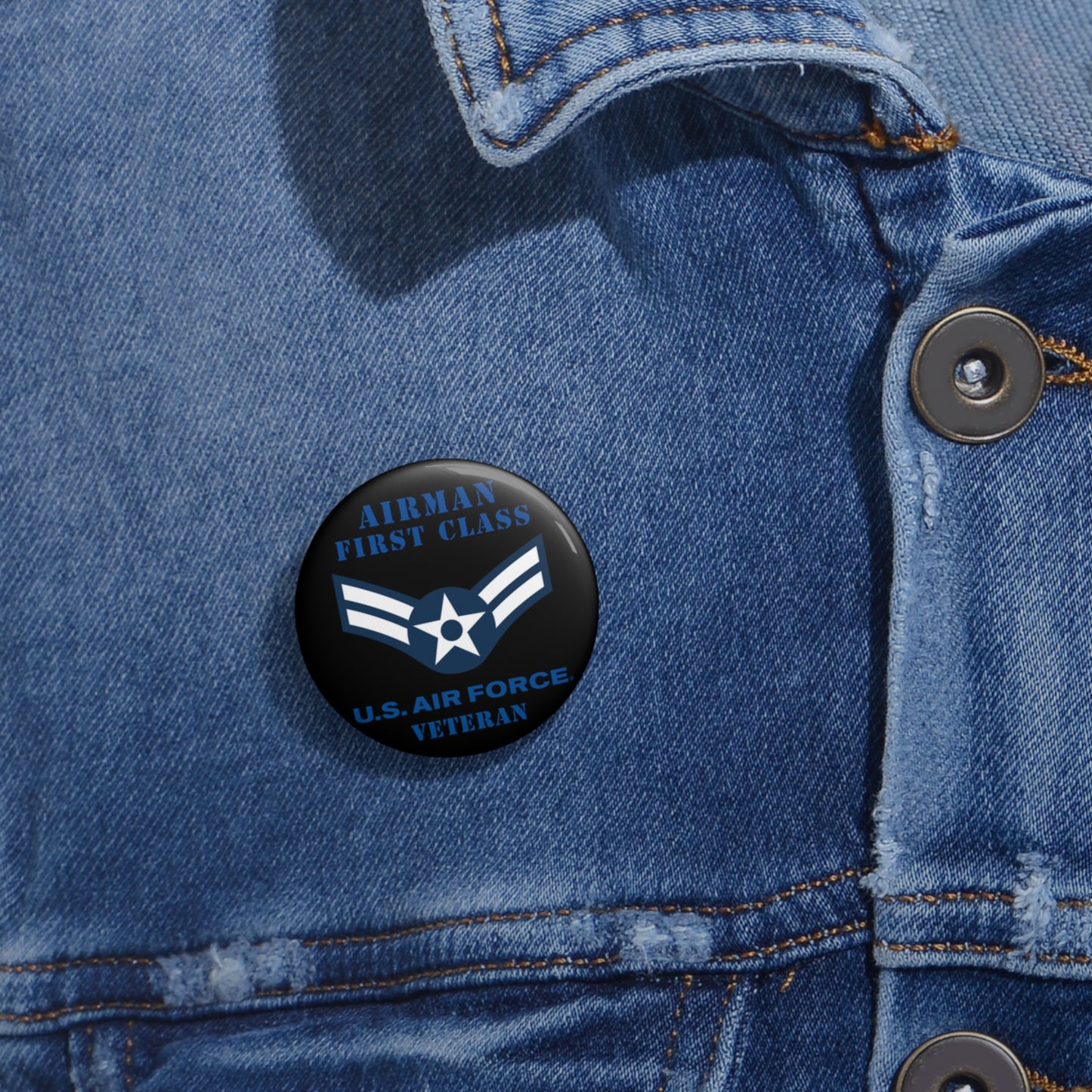 Custom Pin Button - USAF - Airman - First Class (E3) - 2020 - Veteran