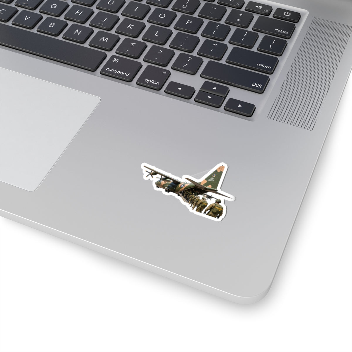 Kiss-Cut Stickers - C-130  Aircraft - Camo - Paratrooper Ramp Load Single Line