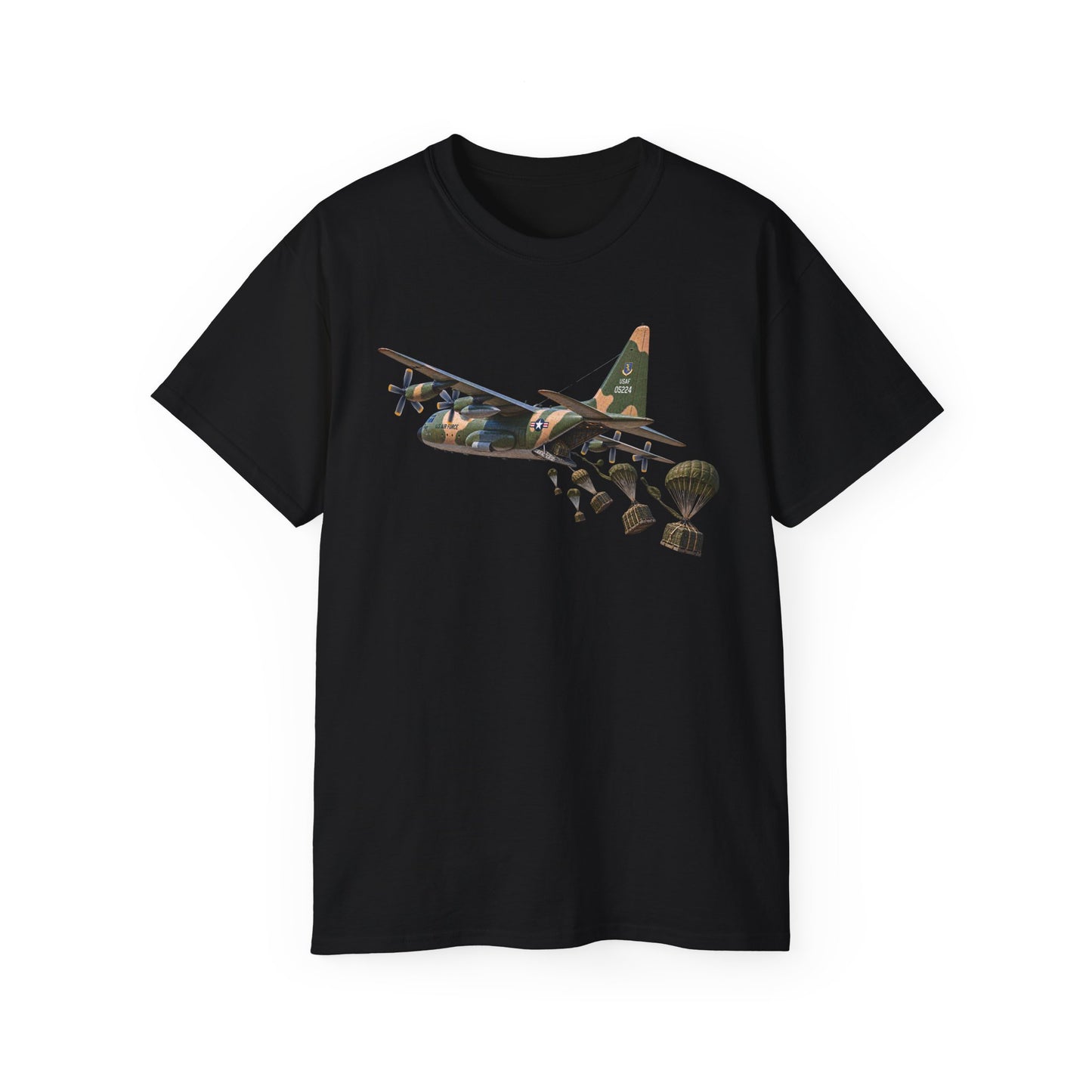 Unisex Ultra Cotton Tee - C-130  Aircraft - Camo - Dropping Cargo Bundles