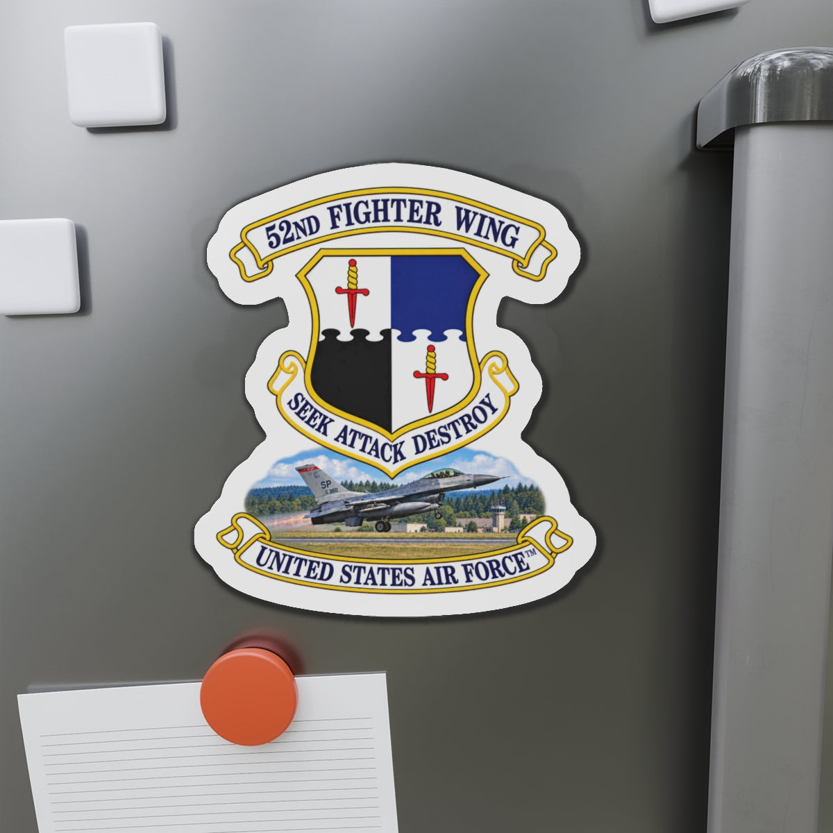 Die-Cut Magnet - 52nd Fighter Wing - Shield - United States Air Force w scene and TM