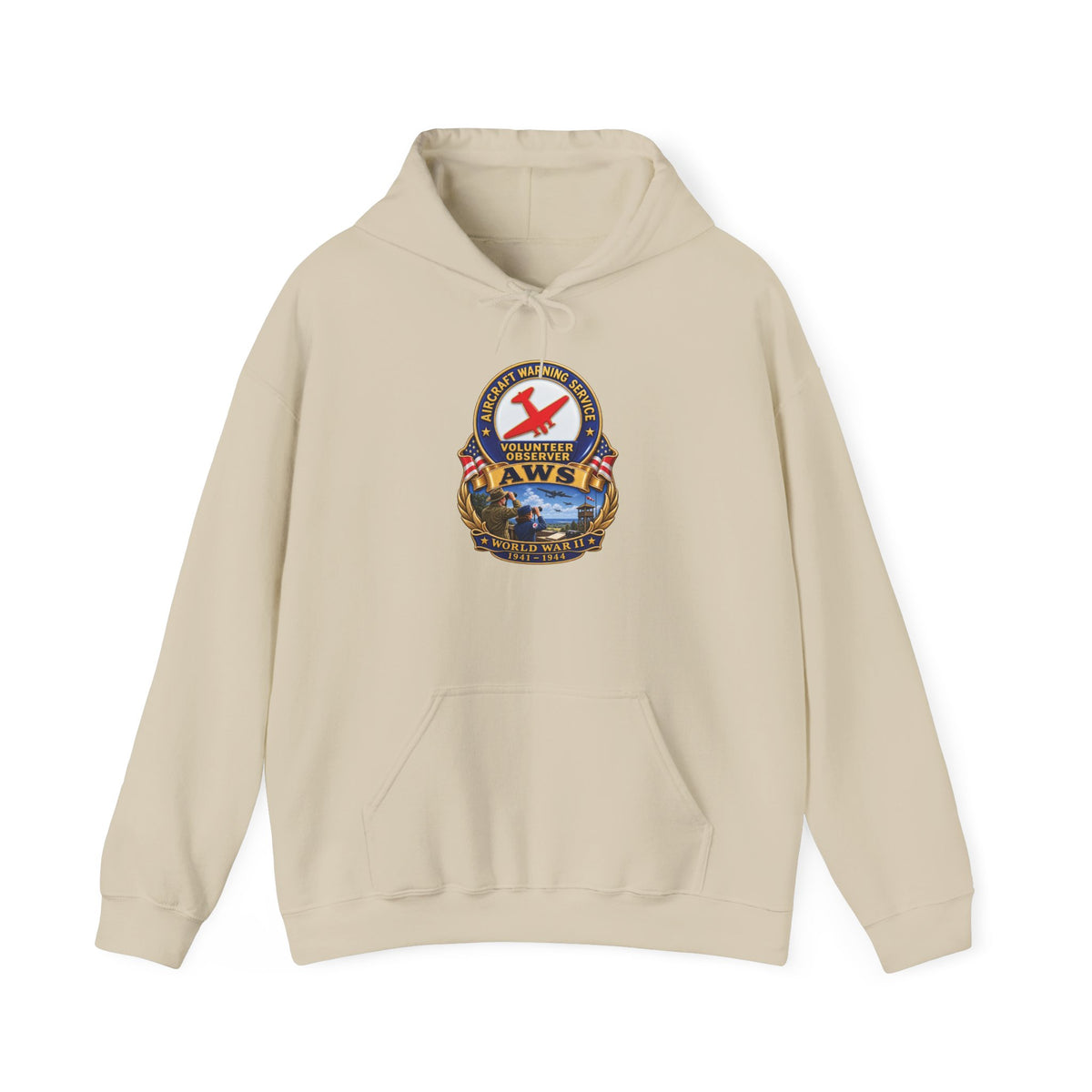 Unisex Heavy Blend Hooded Sweatshirt - Aircraft Warning Service (AWS) WWII - 3D - Enhanced