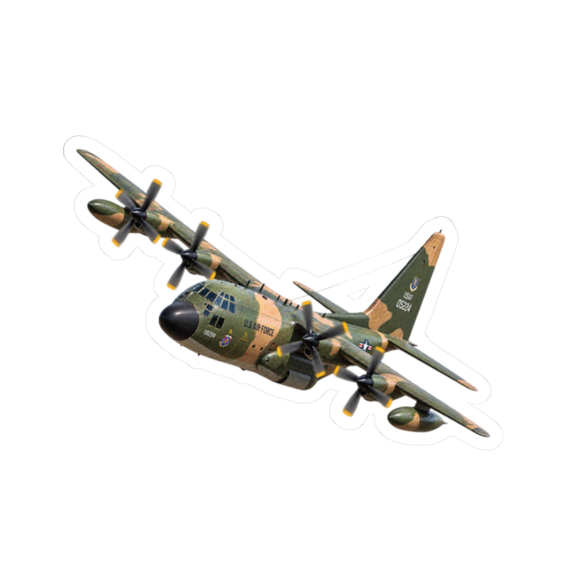 Kiss-Cut Stickers - C-130  Aircraft - Camo - Landing - Hard Left Bank