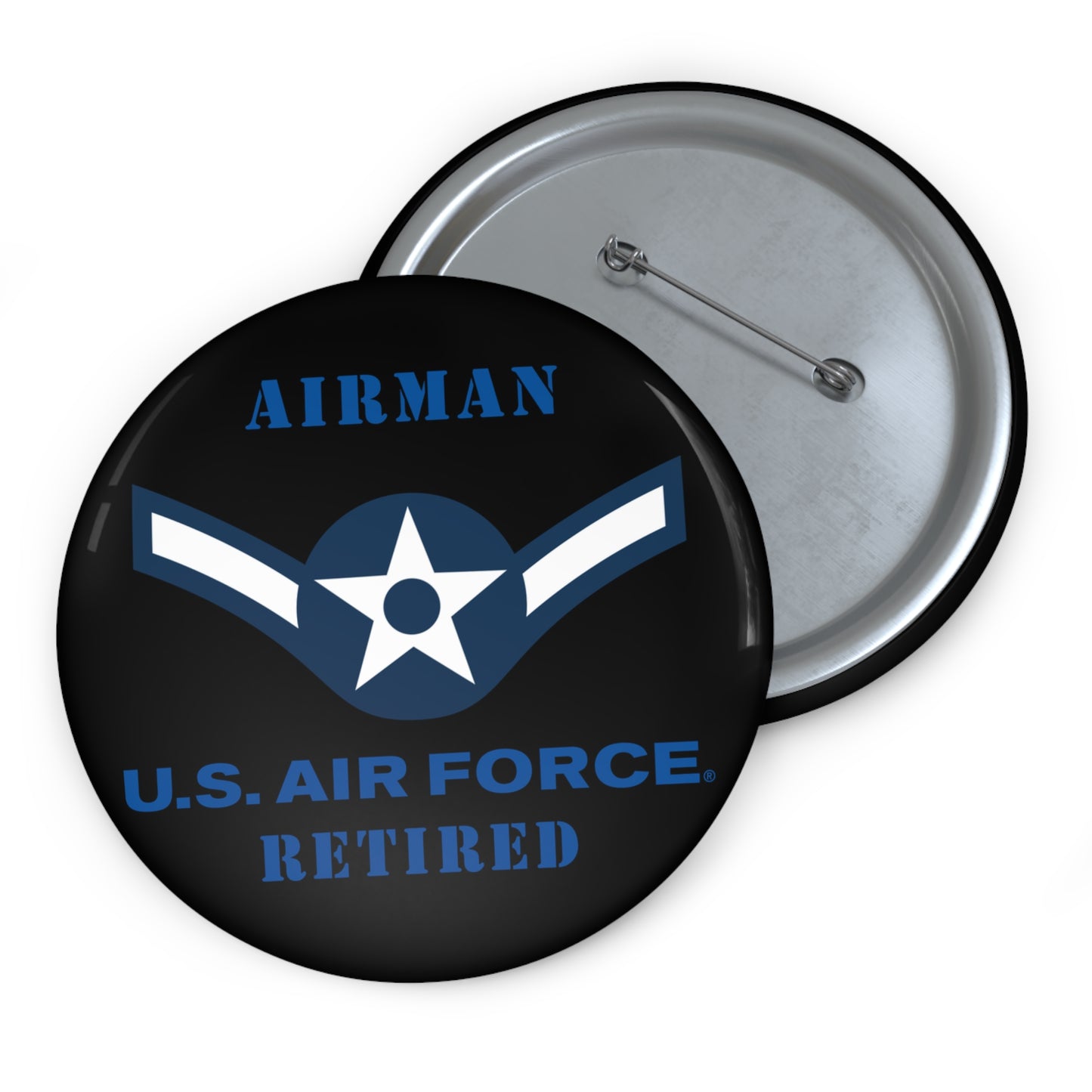 Custom Pin Button - USAF - Airman (E2) - 2020 - US Air Force - Retired